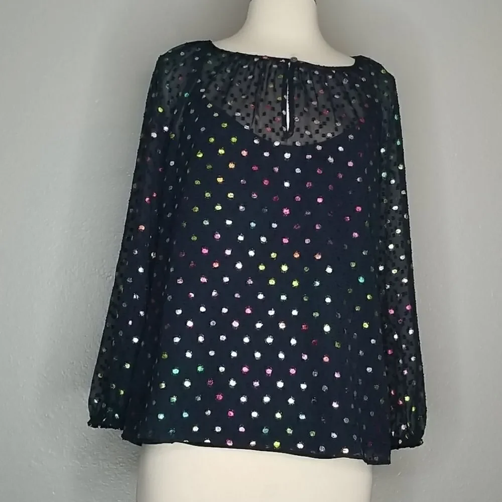 J. Crew Rainbow Clip Dot Chiffon‎ Top Blouse XS